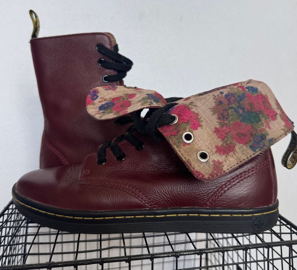 Dr. Martens Stratford Oxblood Leather Floral 9-Eye Combat Boots Women’s 8